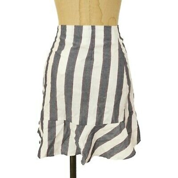 The Fifth Label Sequence Wrap Mini Skirt Size S Ruffle Striped Navy Ivory NWT A4 - Picture 4 of 5